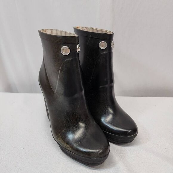 Coach Women's 8 Bina Wedge Rubber Rain Boots Black - Picture 1 of 10